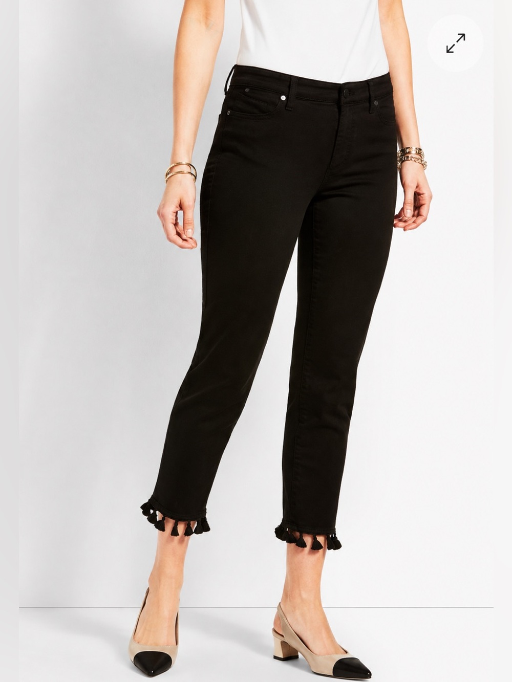 Talbots High Rise Straight Crop Tassel Hem Black Jeans Petite 8P